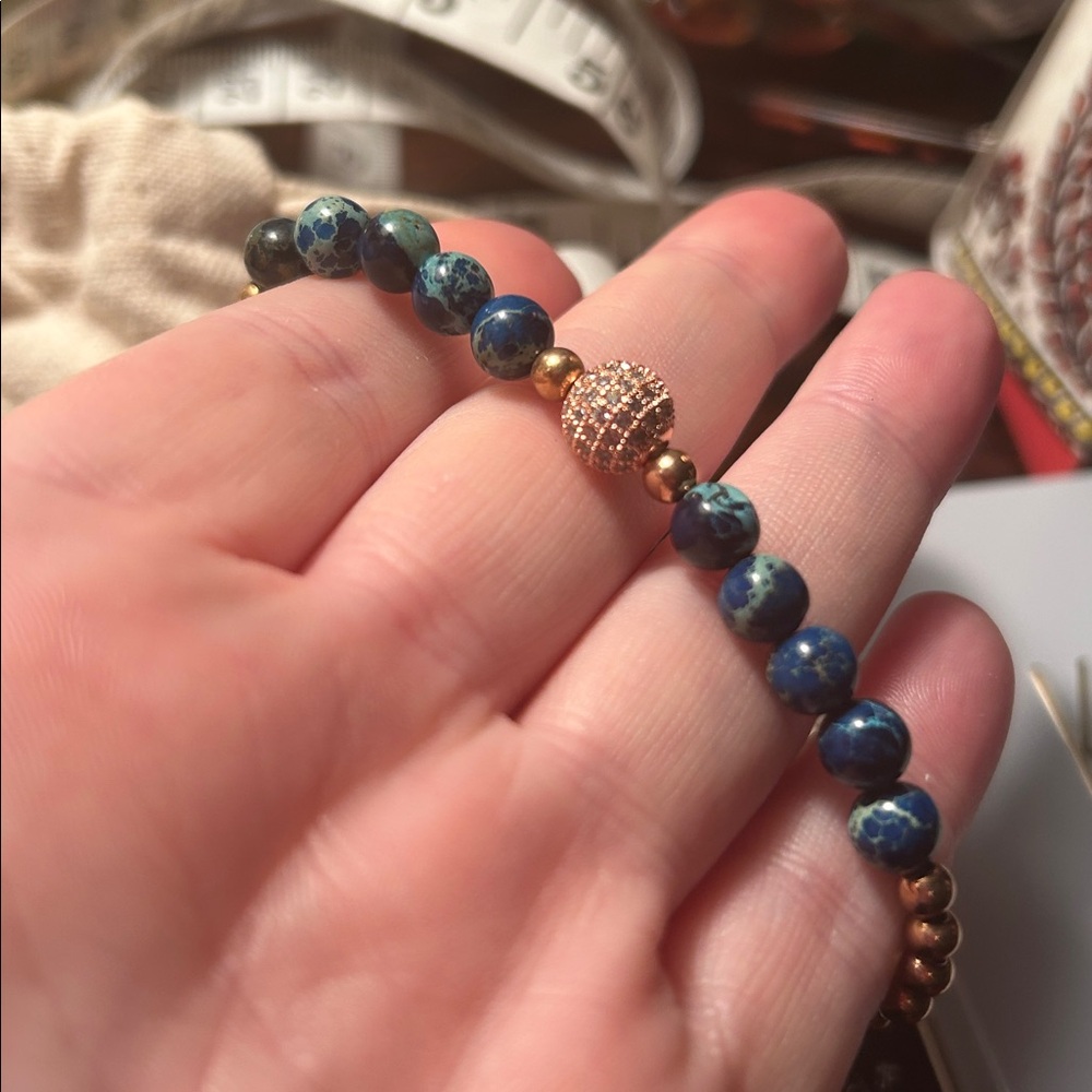 Joseph Nogucci Gold and Blue Beaded Bracelet - Picture 2 of 2